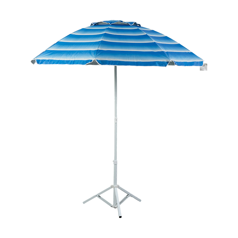 Gradient Blue Striped Beach Umbrella with Coastal Style Canopy for Resort and Commercial Outdoor Use