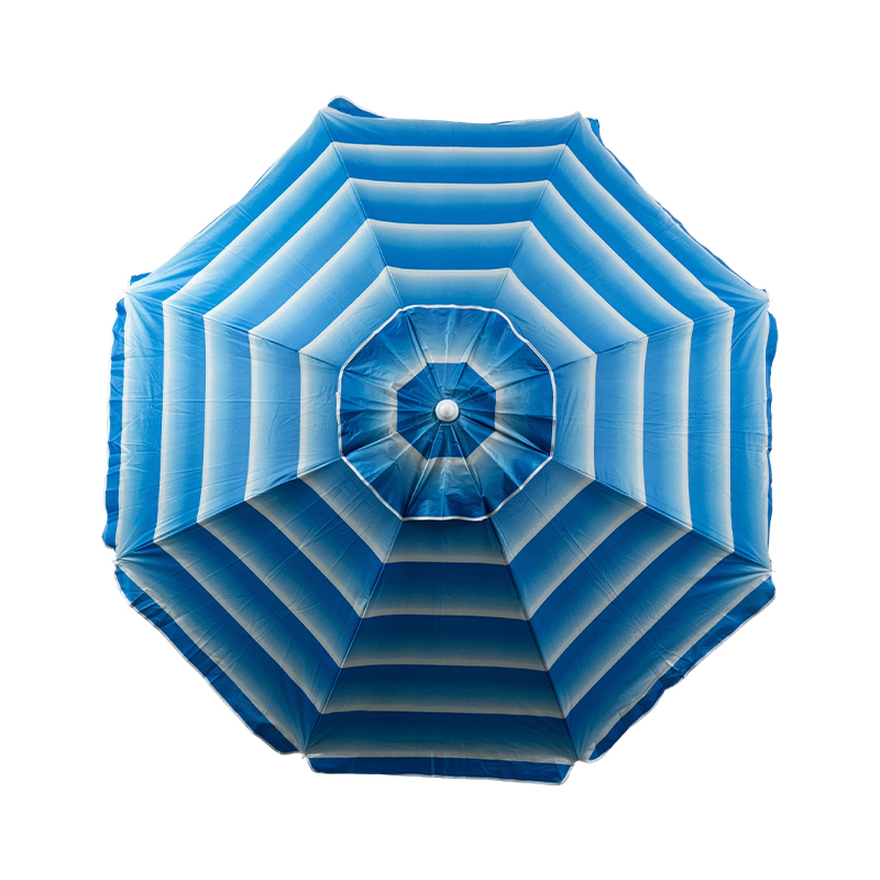 Gradient Blue Striped Beach Umbrella with Coastal Style Canopy for Resort and Commercial Outdoor Use
