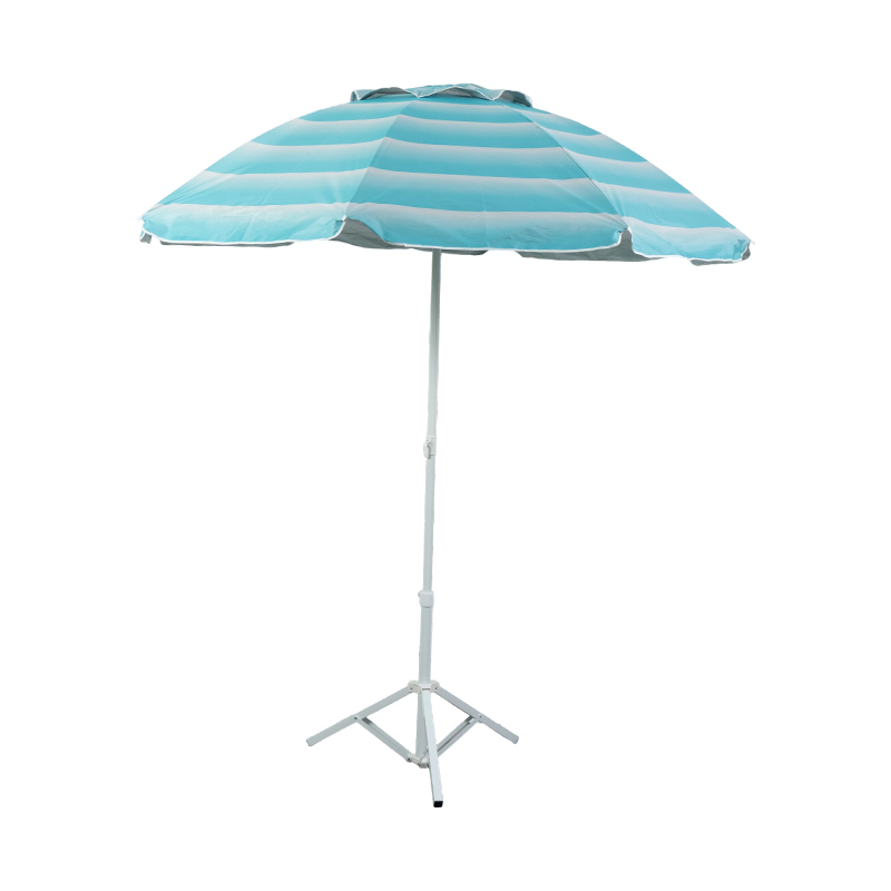 Gradient Blue Striped Beach Umbrella with Coastal Style Canopy for Resort and Commercial Outdoor Use