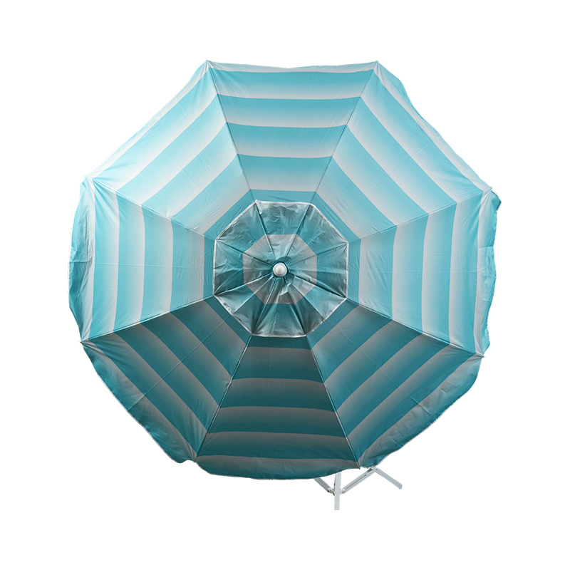 Gradient Blue Striped Beach Umbrella with Coastal Style Canopy for Resort and Commercial Outdoor Use