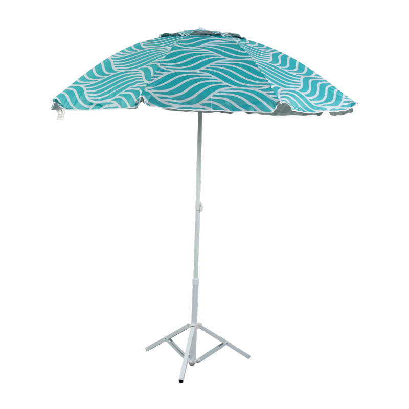 Gradient Blue Striped Beach Umbrella with Coastal Style Canopy for Resort and Commercial Outdoor Use