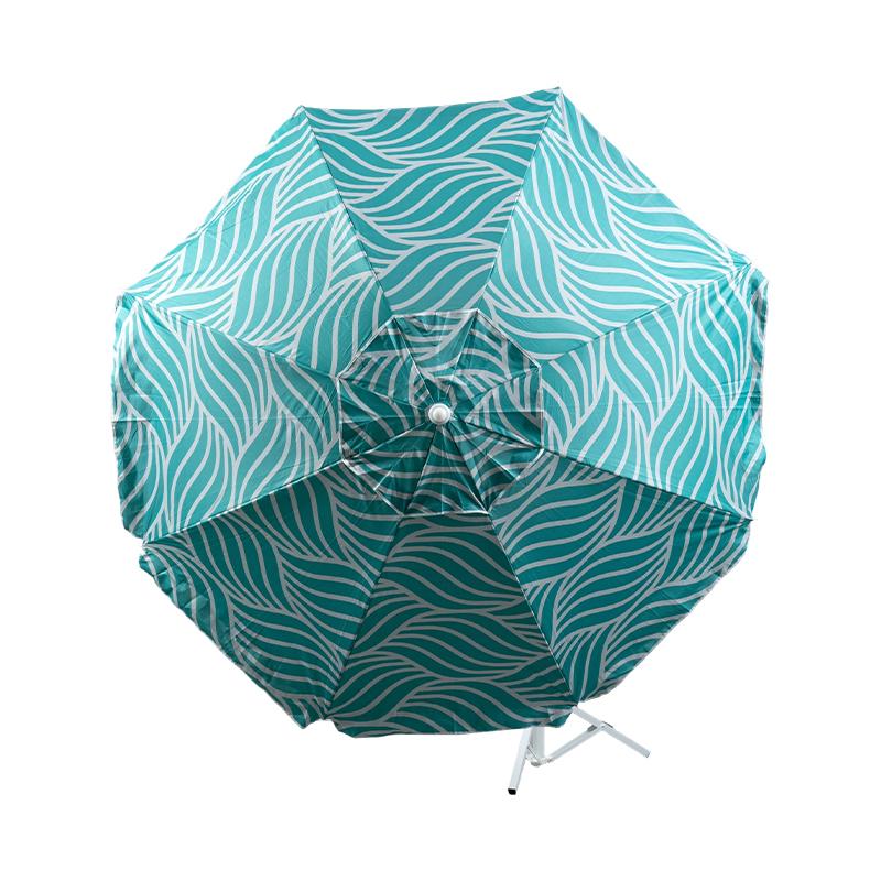 Gradient Blue Striped Beach Umbrella with Coastal Style Canopy for Resort and Commercial Outdoor Use
