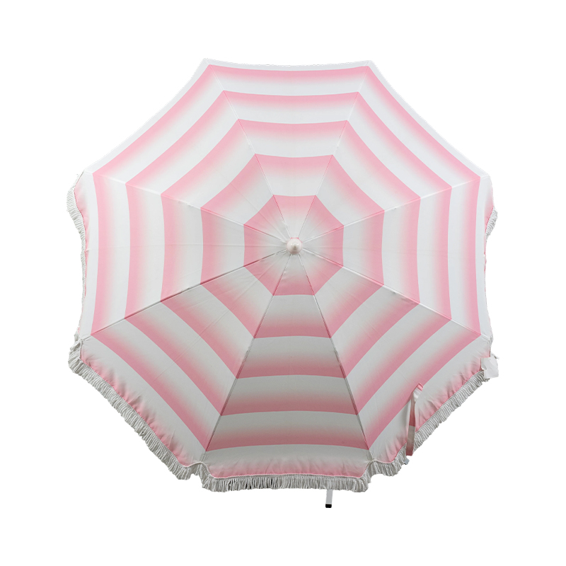Blush Stripe Fringe Beach Umbrella