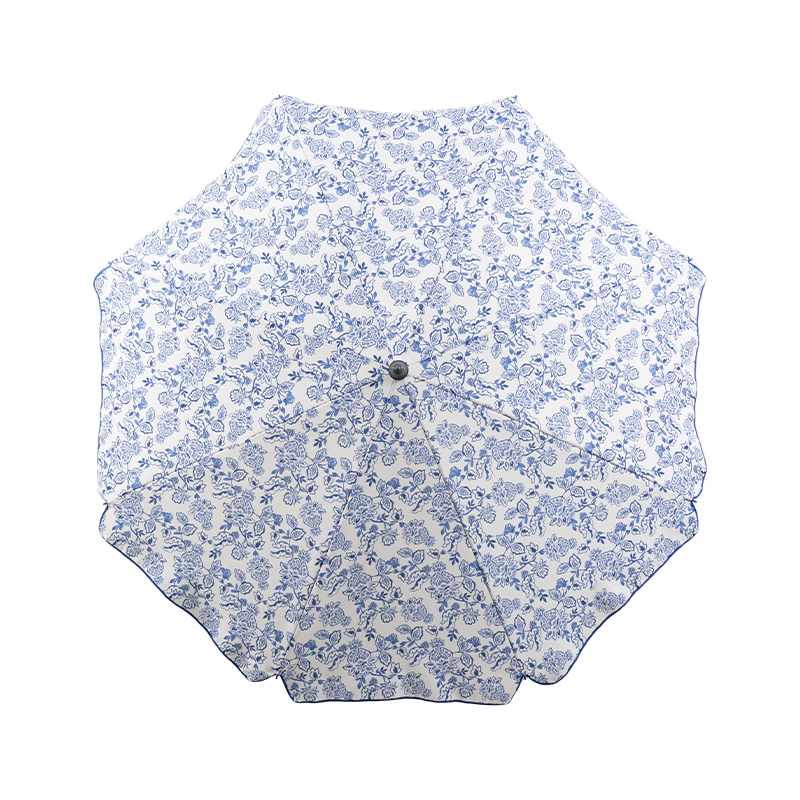 Blue Floral Pattern Steel Beach Umbrella with Adjustable Pole
