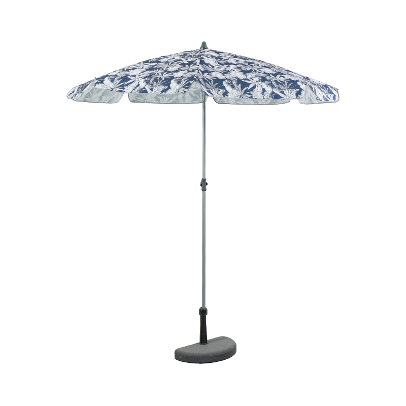 Blue Floral Pattern Steel Beach Umbrella with Adjustable Pole