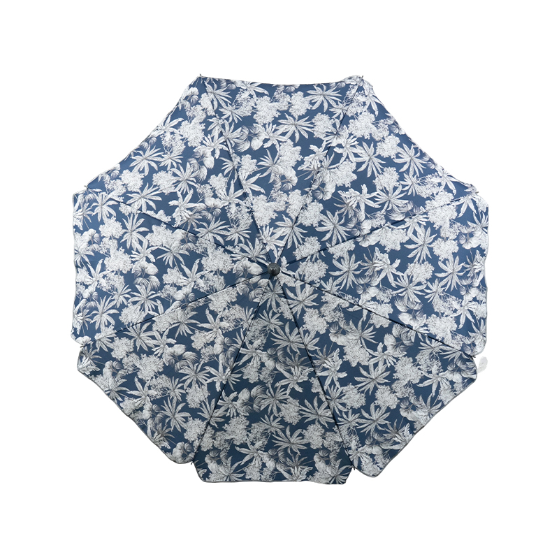 Blue Floral Pattern Steel Beach Umbrella with Adjustable Pole