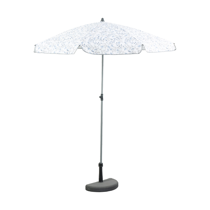 Blue Floral Pattern Steel Beach Umbrella with Adjustable Pole