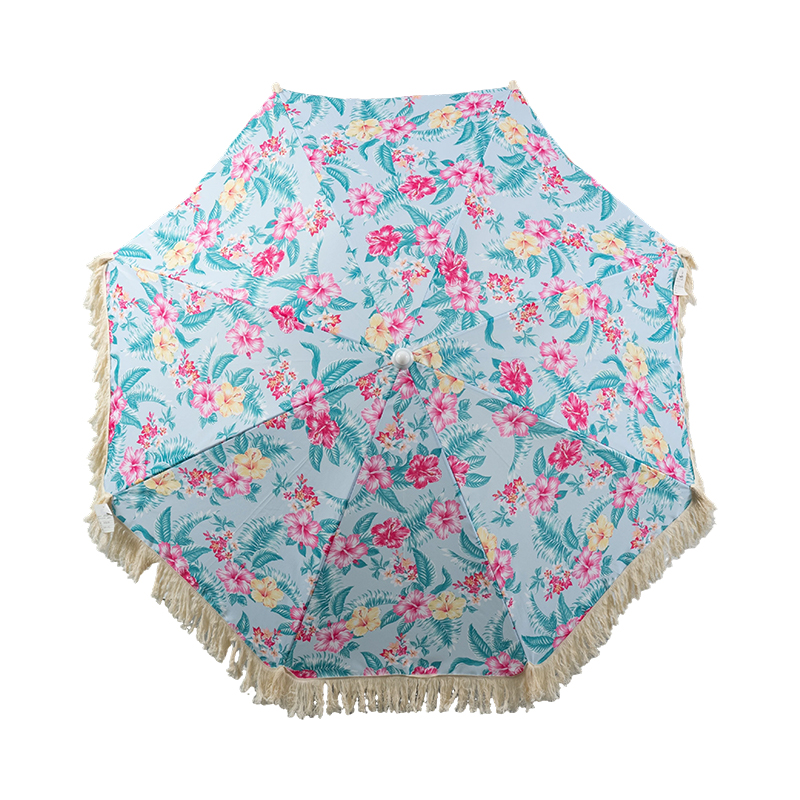 Tropical Garden Fringe Beach Umbrella