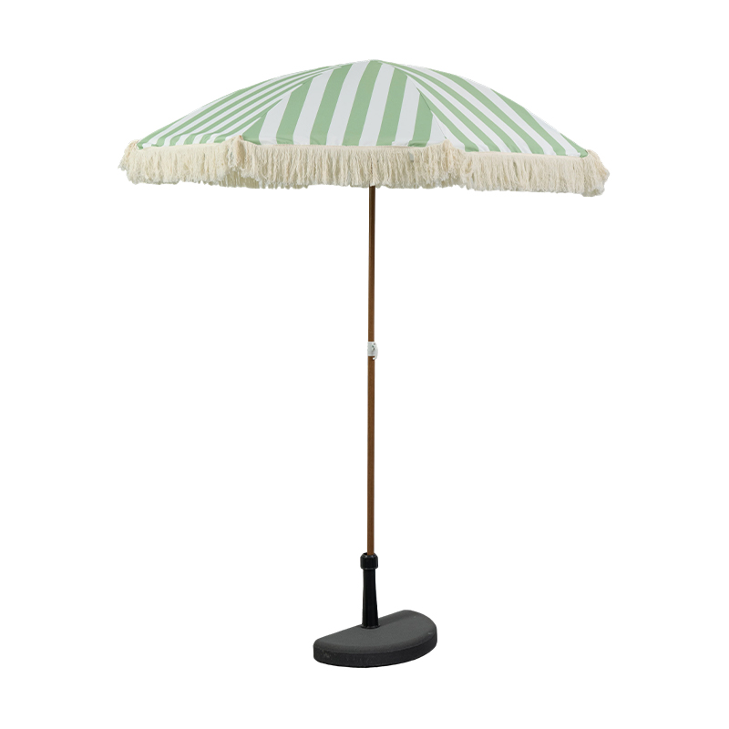 Sage Coastal Stripe Fringe Beach Umbrella