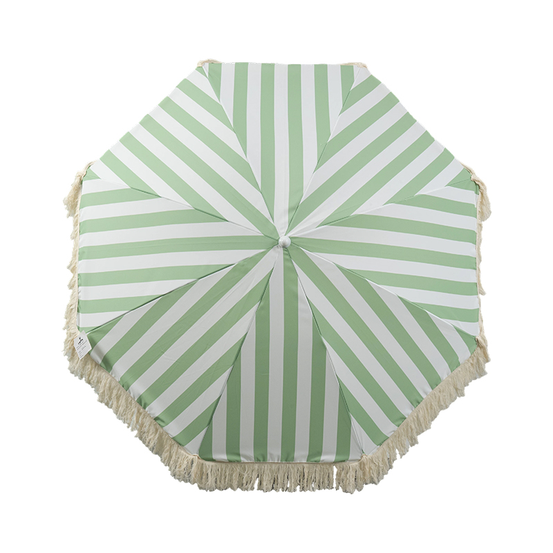 Sage Coastal Stripe Fringe Beach Umbrella