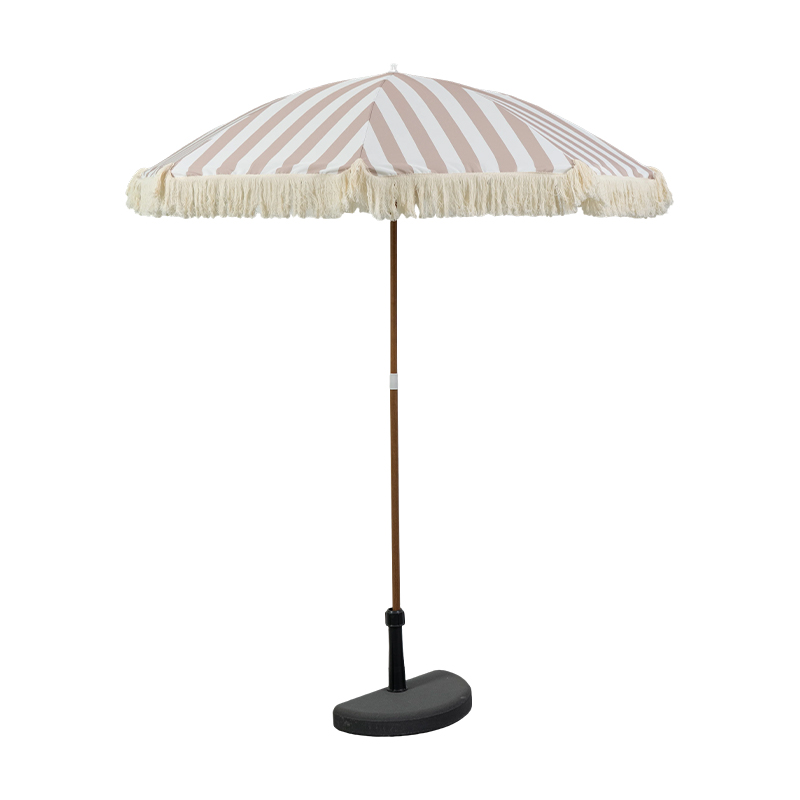 Sage Coastal Stripe Fringe Beach Umbrella