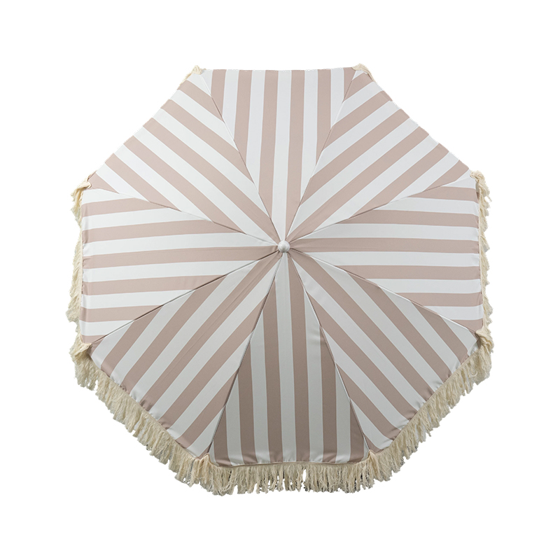Sage Coastal Stripe Fringe Beach Umbrella