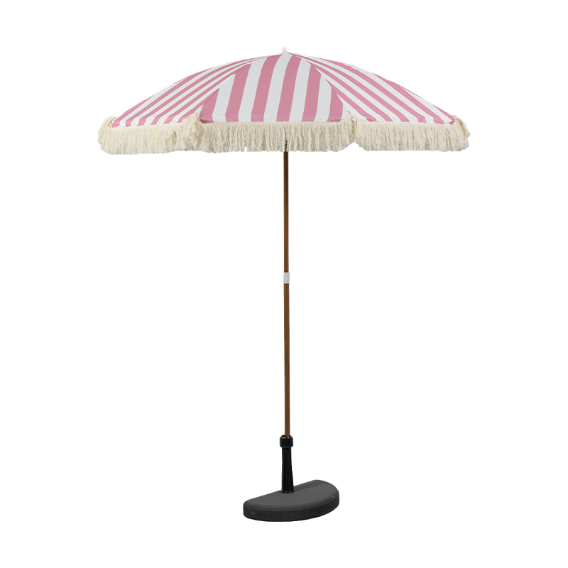 Sage Coastal Stripe Fringe Beach Umbrella