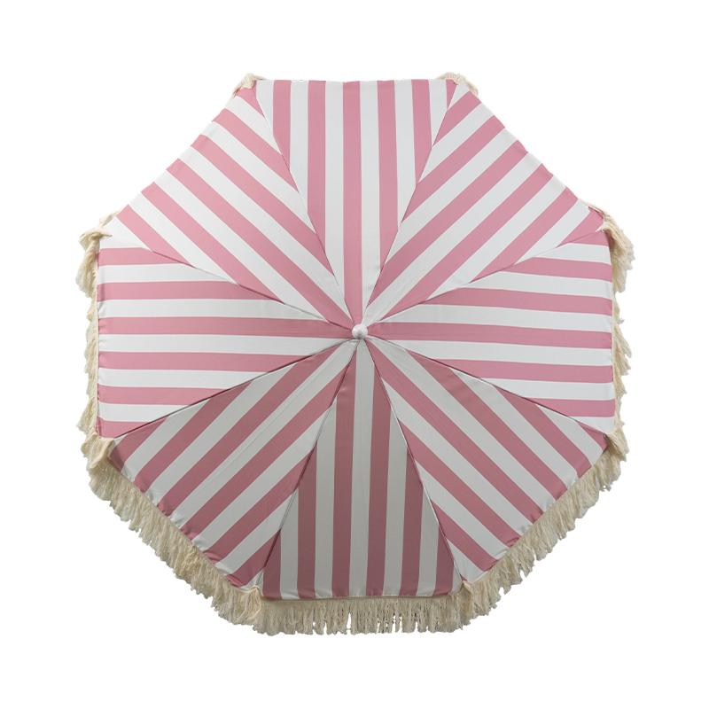 Sage Coastal Stripe Fringe Beach Umbrella