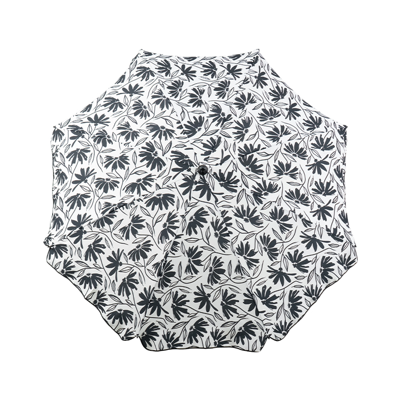 Black & White Tropical Print Polyester Beach Umbrella