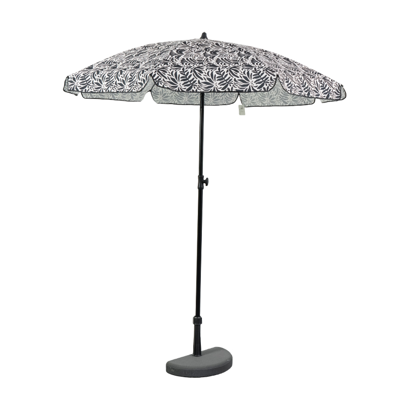 Black & White Tropical Print Polyester Beach Umbrella