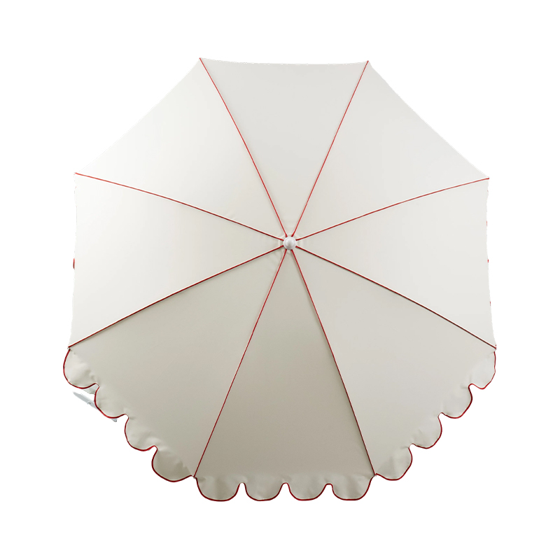 Steel Beach Umbrella with Side Table Attachment & Decorative Scalloped Canopy for Resort Outdoor Spaces