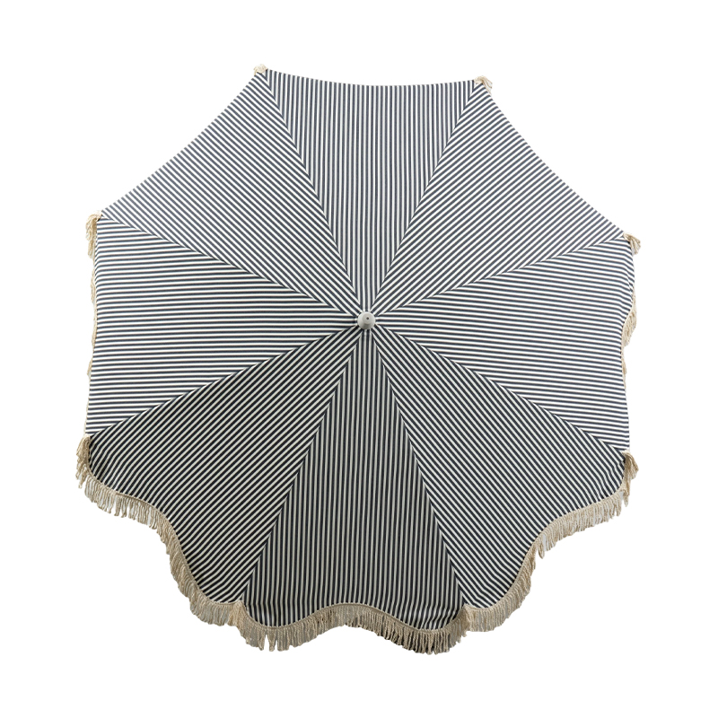 Tropical Wooden Beach Umbrella with Fringe Edge for Resort and Boutique Outdoor Spaces