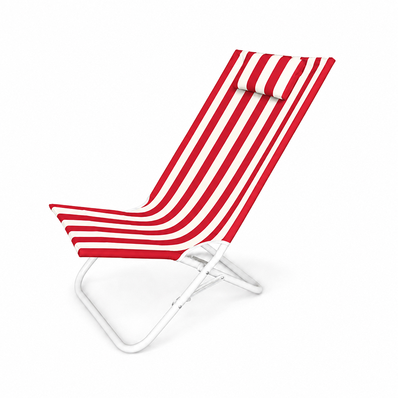 Classic Stripe Folding Steel Beach Lounger with Ergonomic Sling Reclining Design