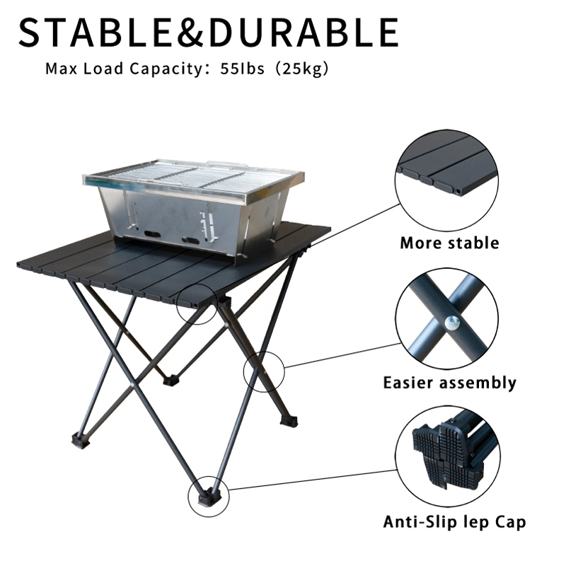 Heavy Duty Folding Steel Beach Table with Stable Slatted Top for Camping and Outdoor Grill Use
