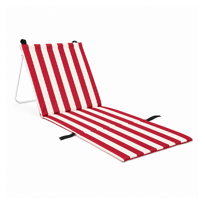 Full Length Folding Steel Beach Lounger with Retro Stripe Reclining Sling Design
