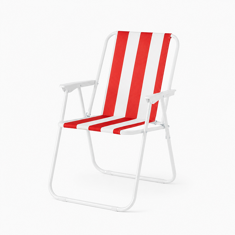 Classic Stripe Folding Steel Beach Chair with Armrests for Outdoor Leisure Spaces