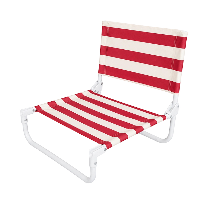 Retro Stripe Low Profile Folding Steel Beach Chair with Wide Sling Seat Design